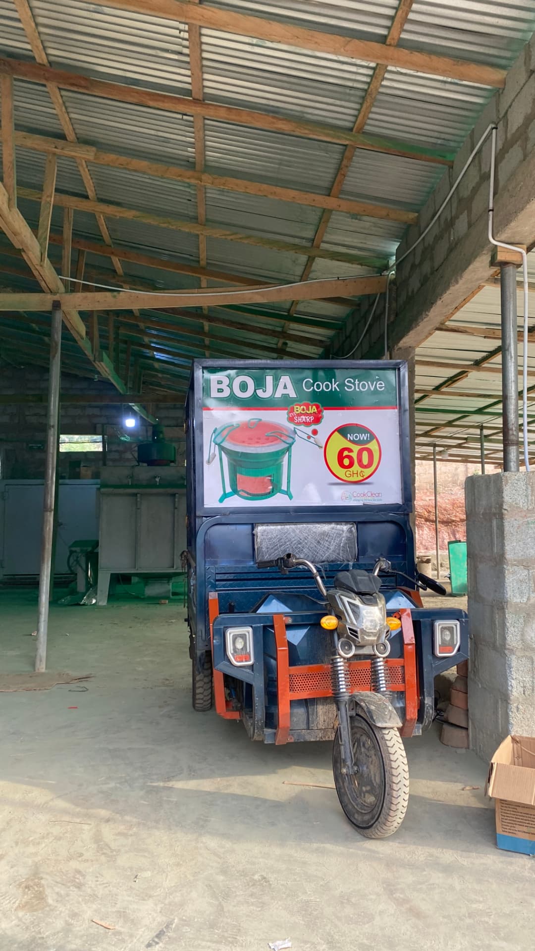 CookClean's electric BOJA delivery vehicle at the factory